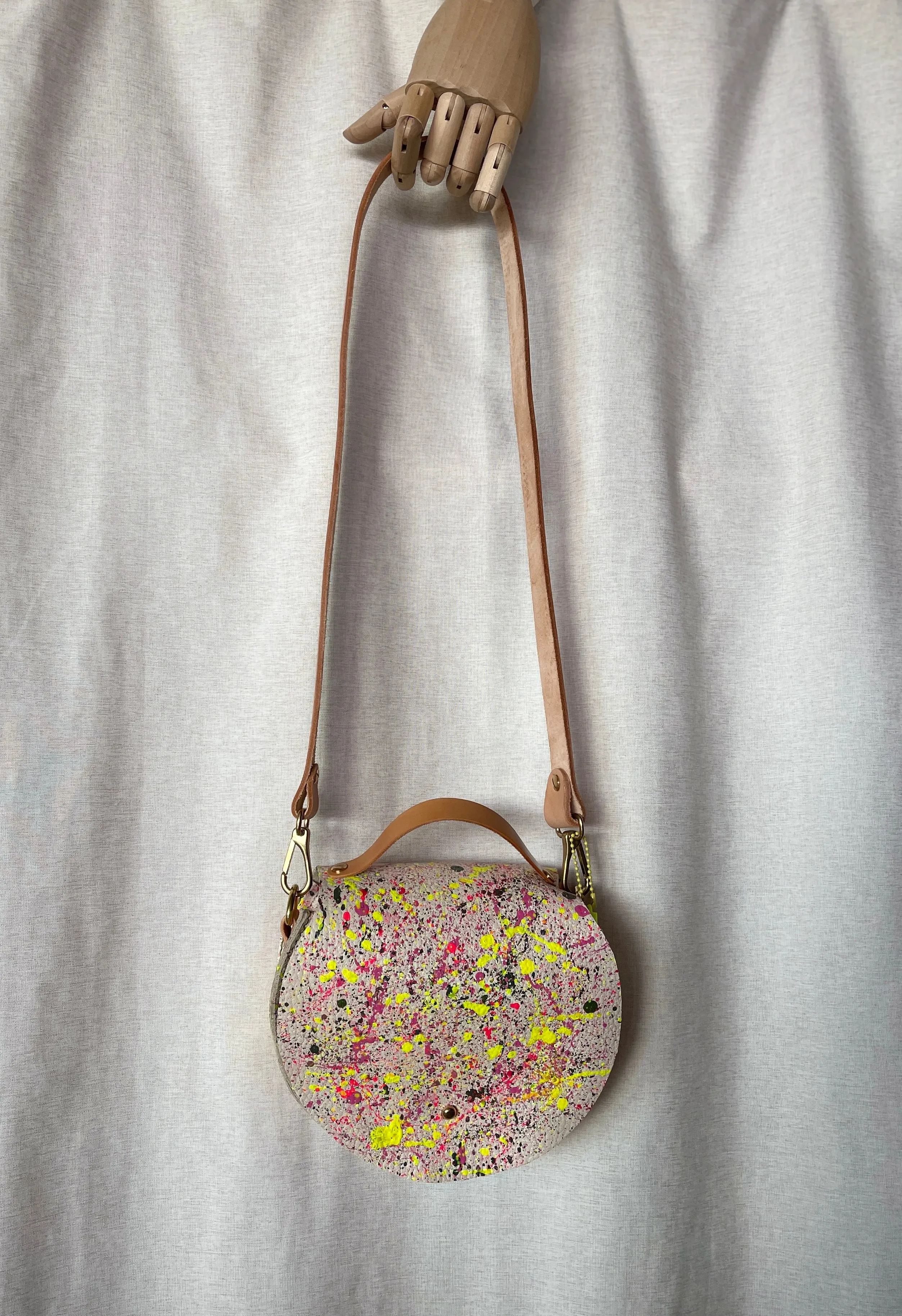 Splatter Leather Round Flap Shoulder Bag