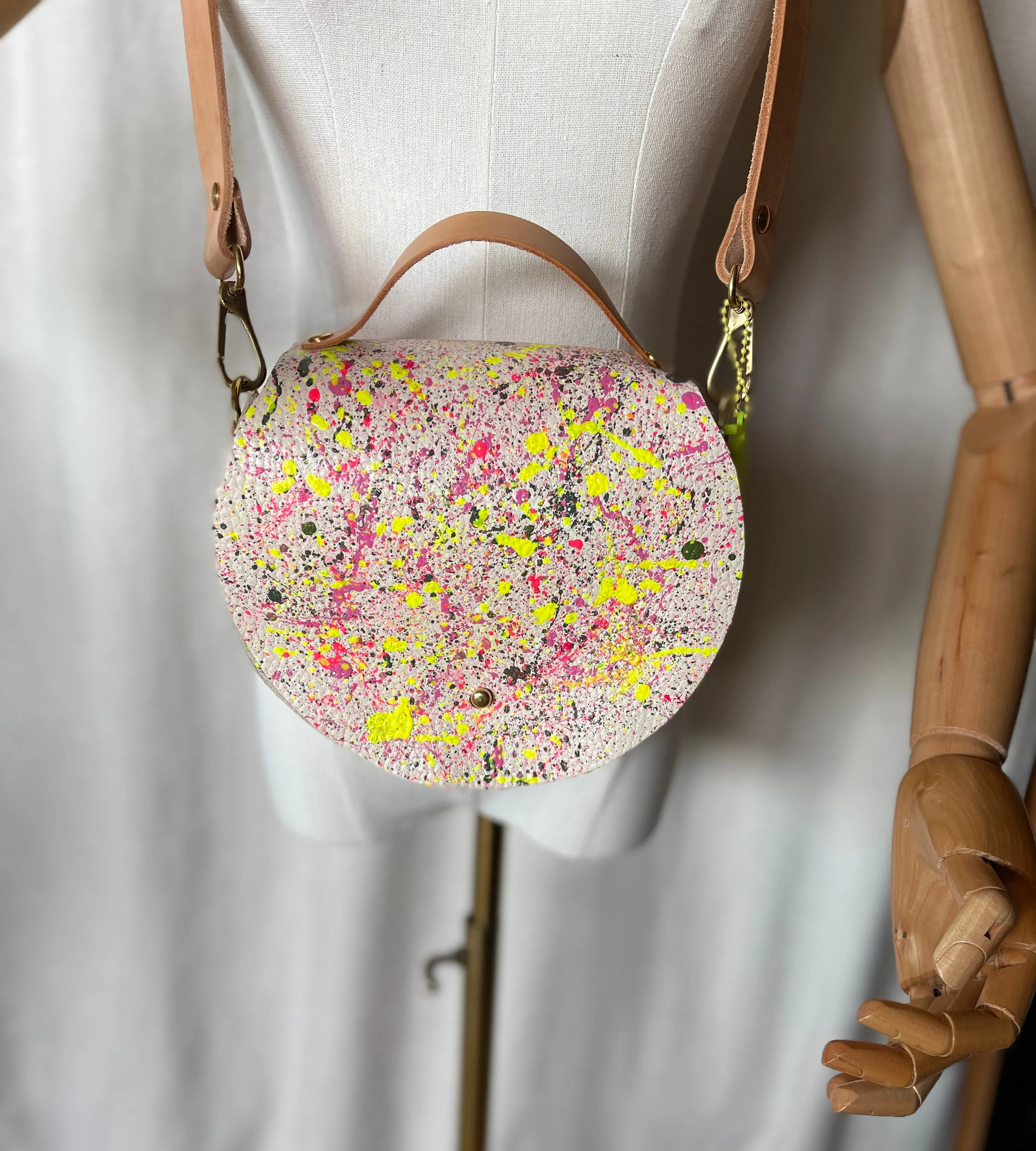 Splatter Leather Round Flap Shoulder Bag