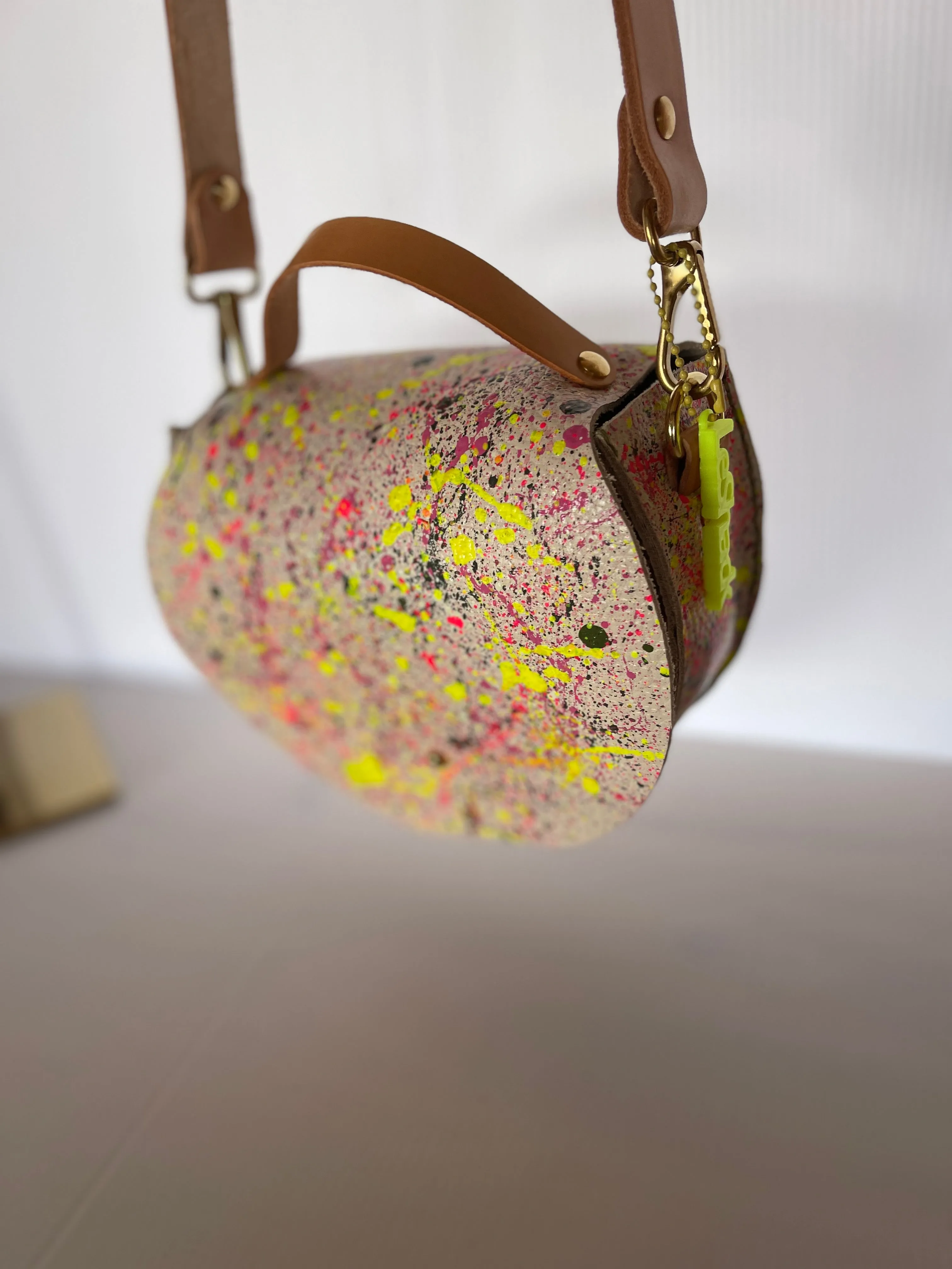 Splatter Leather Round Flap Shoulder Bag