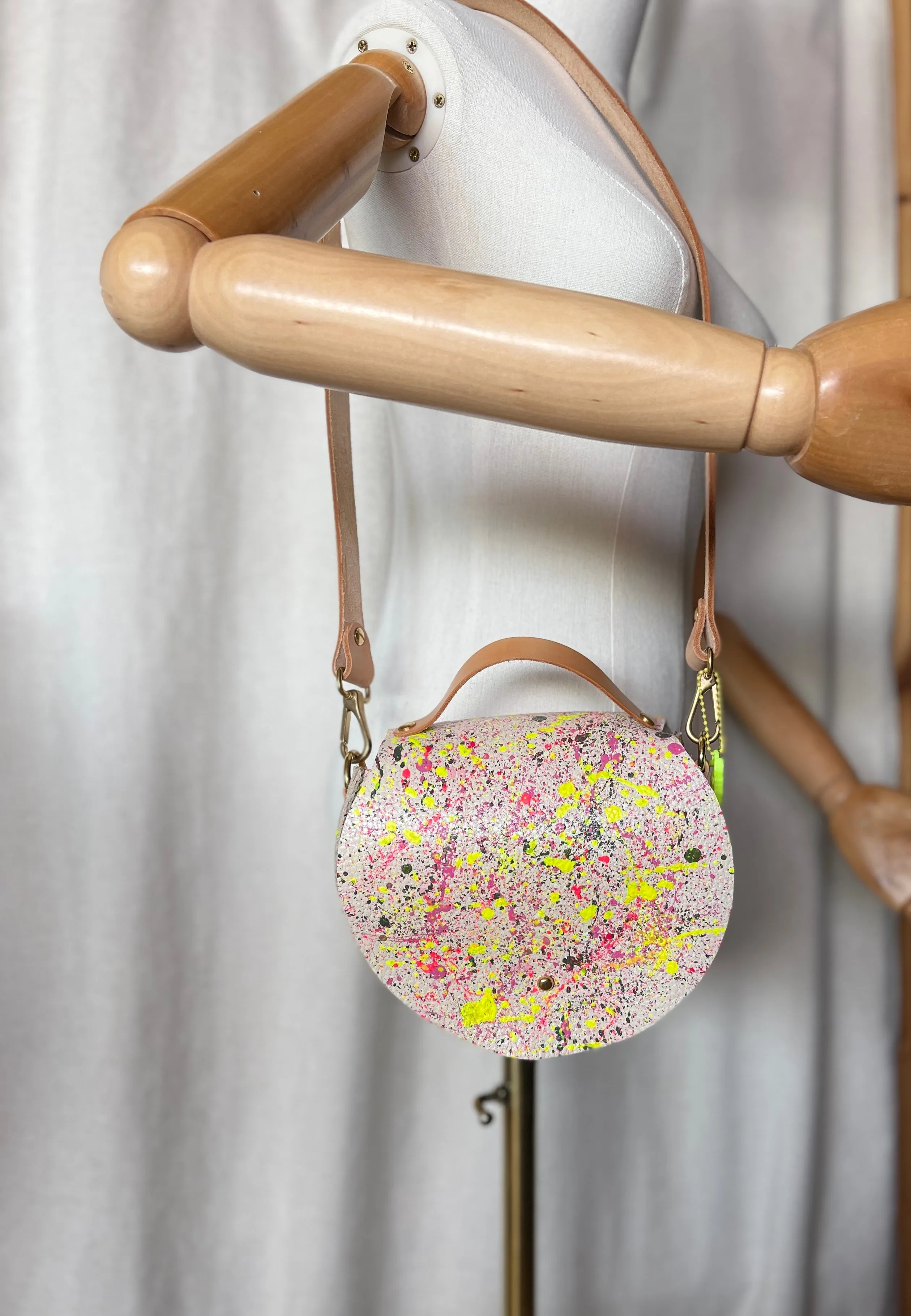 Splatter Leather Round Flap Shoulder Bag