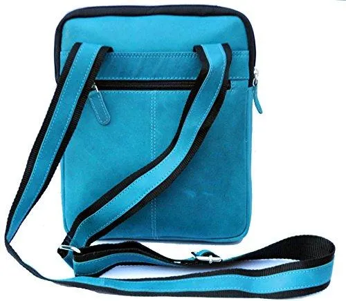 STARHIDE Mens Womens Distressed Hunter Genuine Leather Travel Messenger Bag For Ipad Tablet 505 (Turquoise)