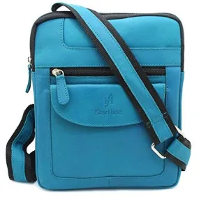 STARHIDE Mens Womens Distressed Hunter Genuine Leather Travel Messenger Bag For Ipad Tablet 505 (Turquoise)