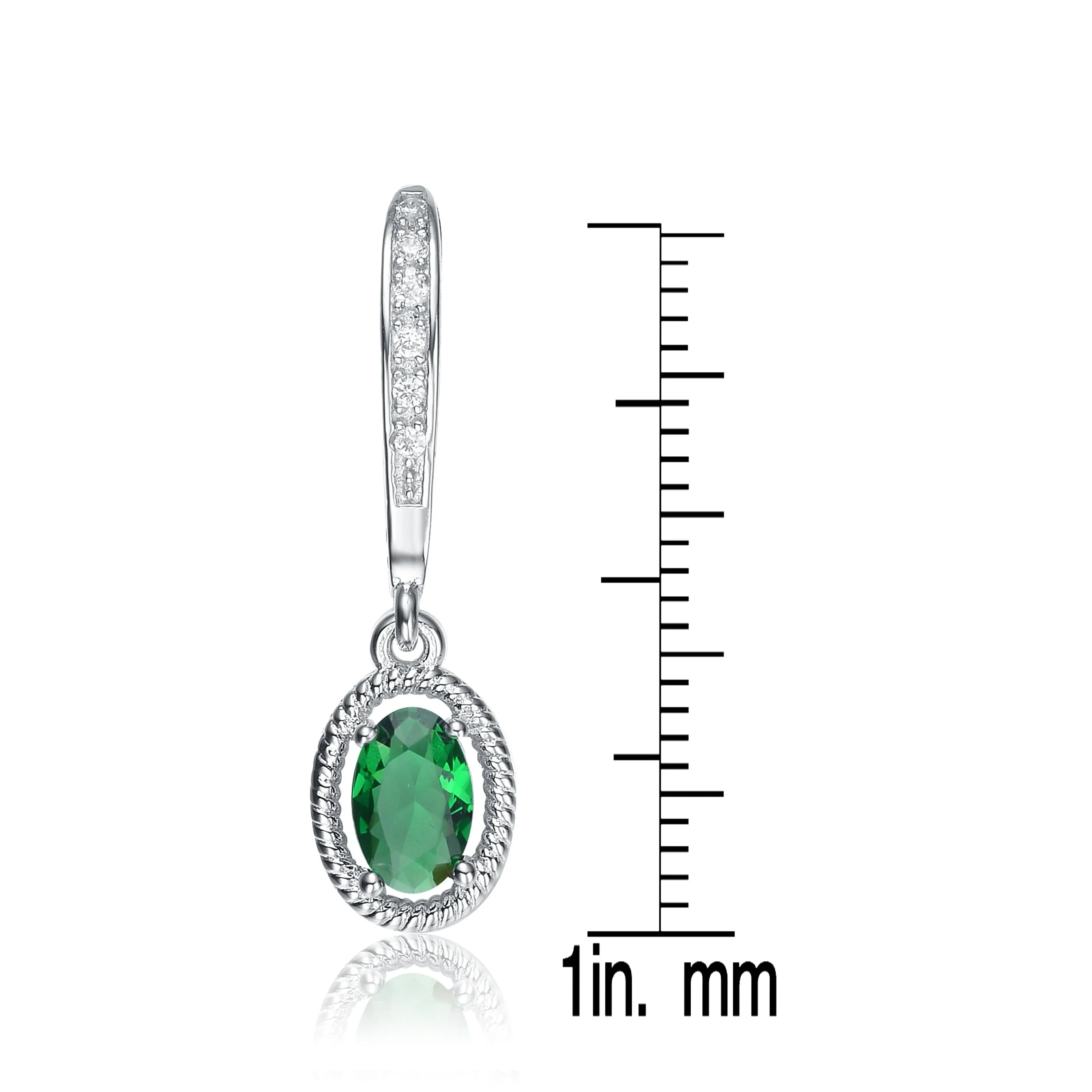 Sterling Silver Green Cubic Zirconia Oval Dangling Last Pair Earrings