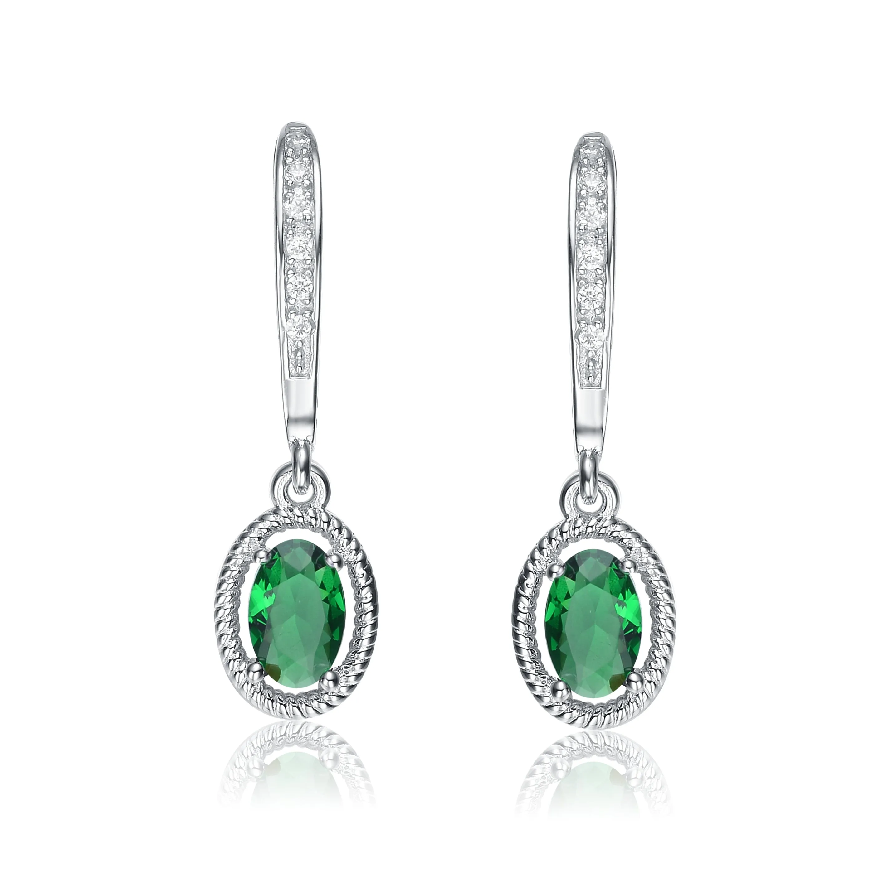 Sterling Silver Green Cubic Zirconia Oval Dangling Last Pair Earrings