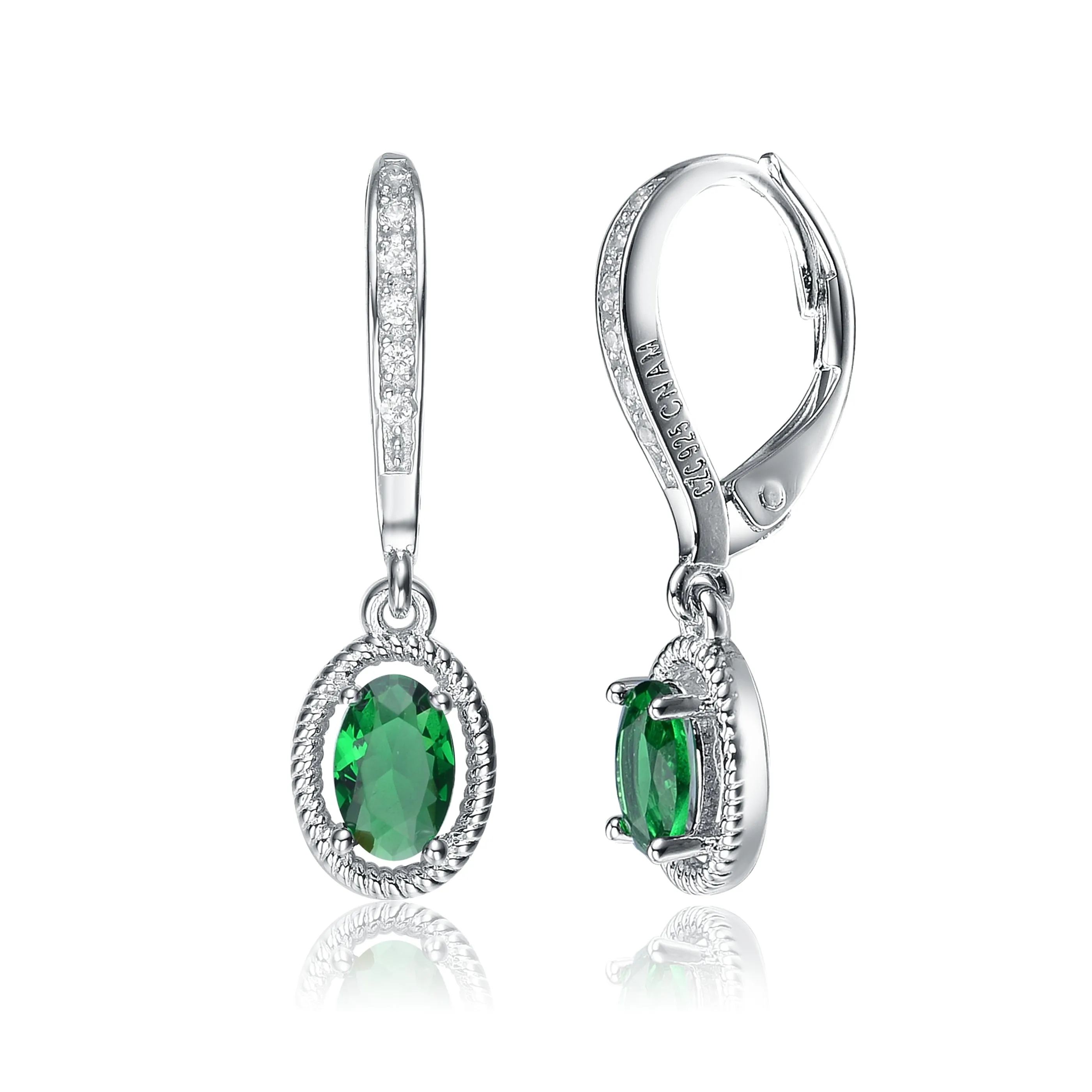 Sterling Silver Green Cubic Zirconia Oval Dangling Last Pair Earrings