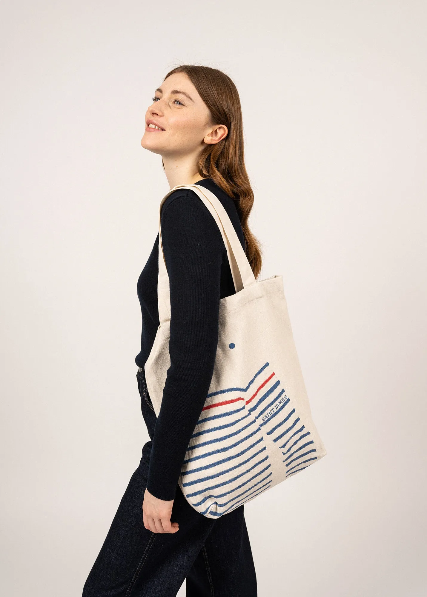 STRIPED TOTE BAG - Tote Bag in Recycled Cotton (ECRU / ROYAL BLUE)