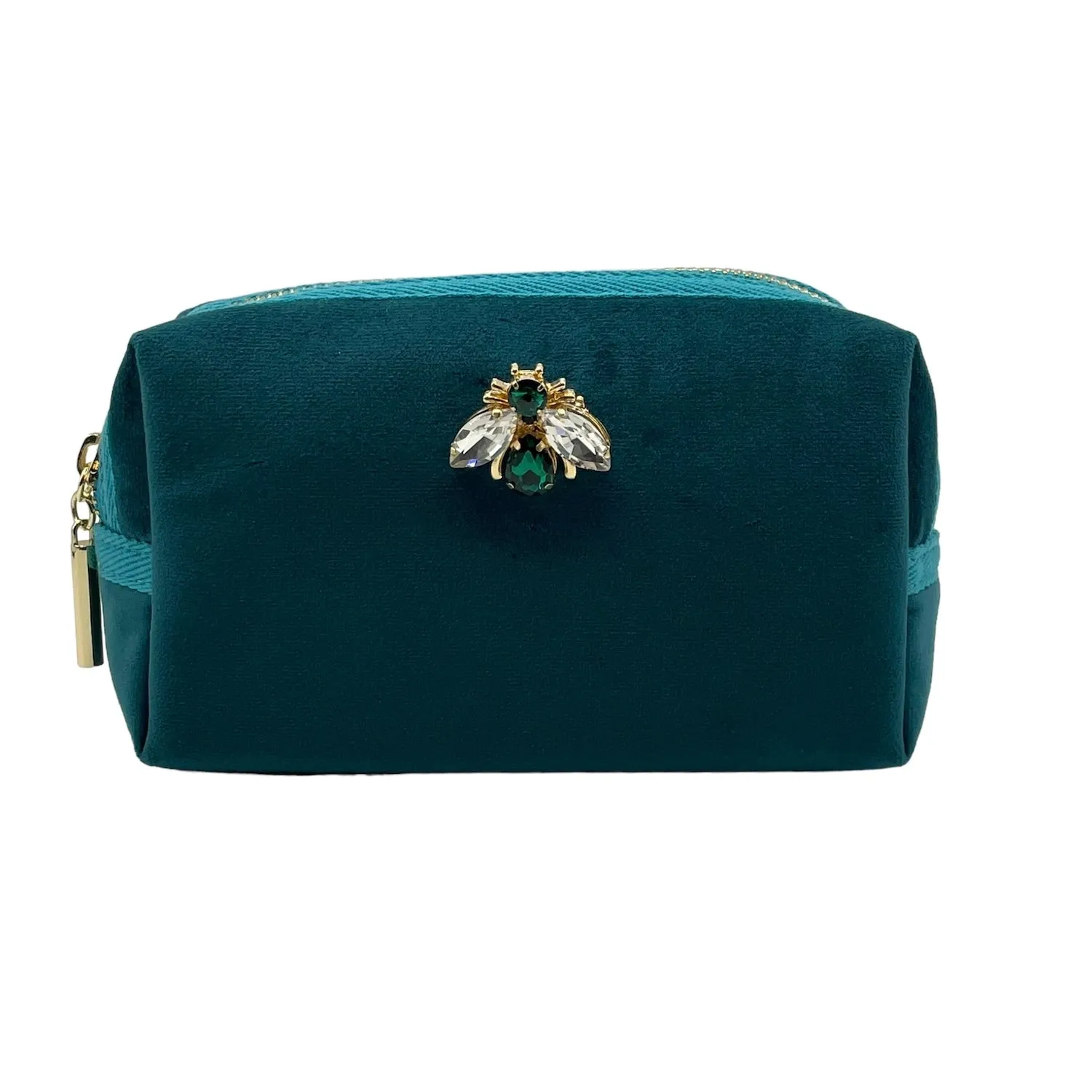 Teal Velvet Makeup Bag w/ Luna Bee Pin