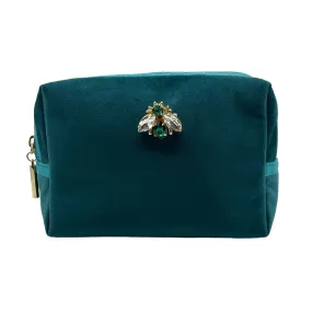 Teal Velvet Makeup Bag w/ Luna Bee Pin