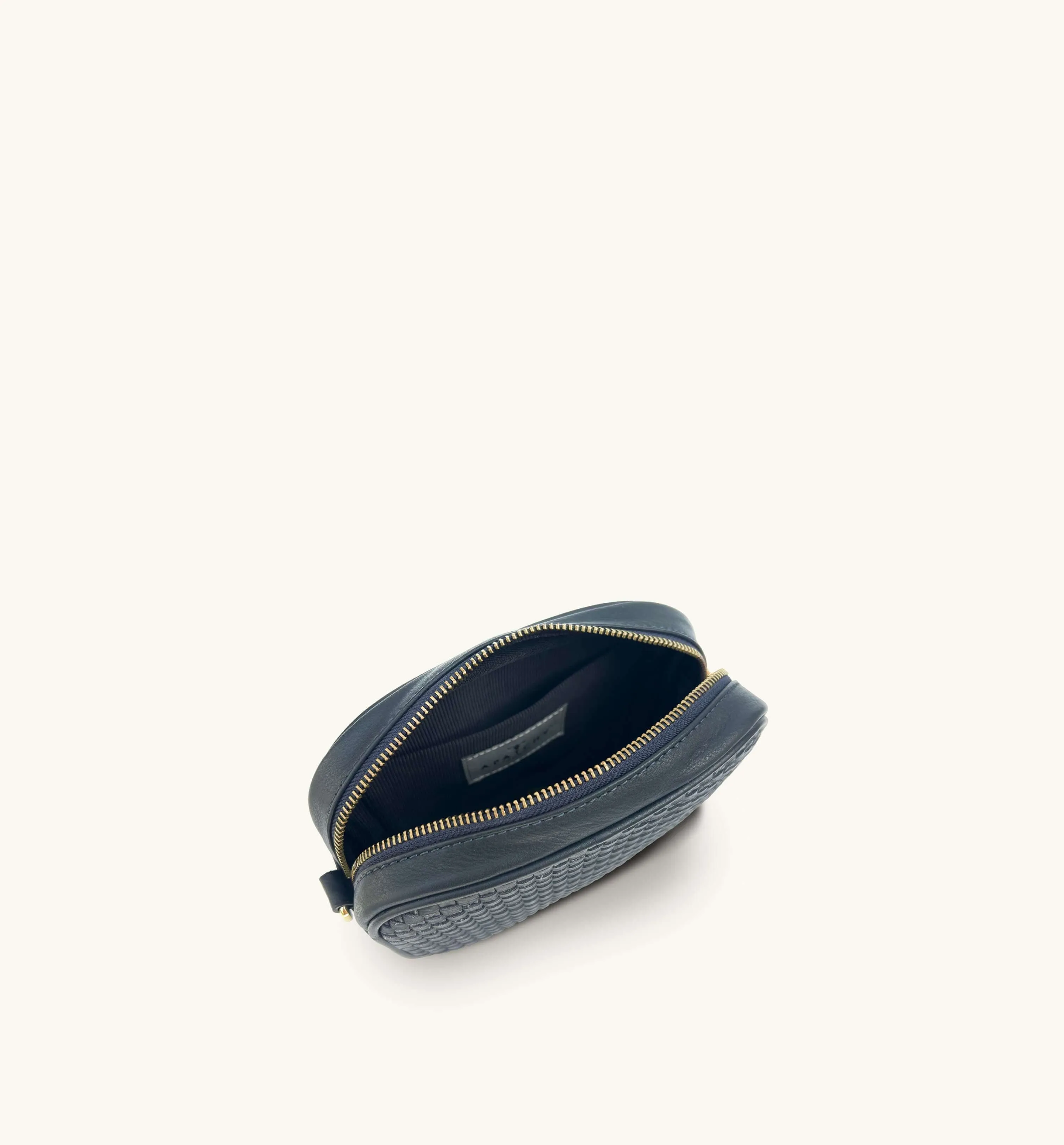 The Penelope Navy Woven Leather Camera Bag