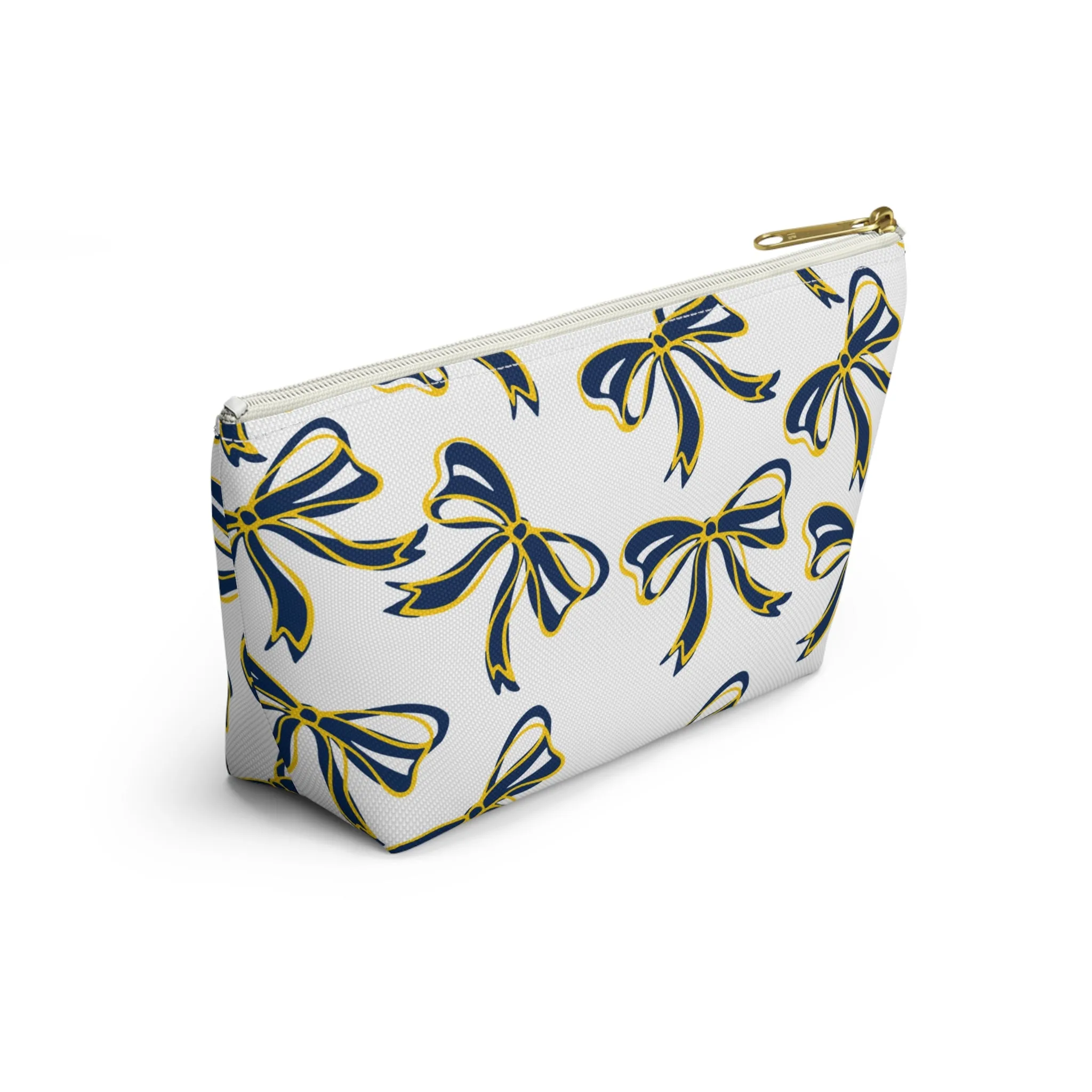 Trendy Bow Makeup Bag - Graduation Gift, Bed Party Gift, Acceptance Gift, College Gift, Michigan Wolverines, Navy & Maize,