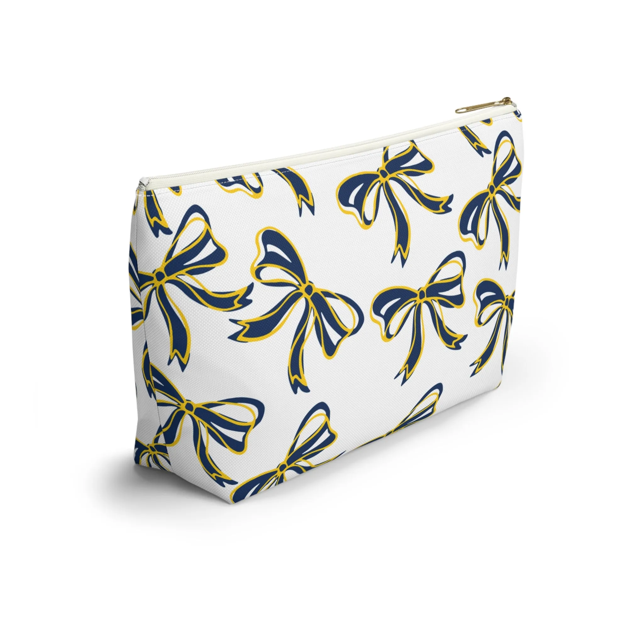 Trendy Bow Makeup Bag - Graduation Gift, Bed Party Gift, Acceptance Gift, College Gift, Michigan Wolverines, Navy & Maize,