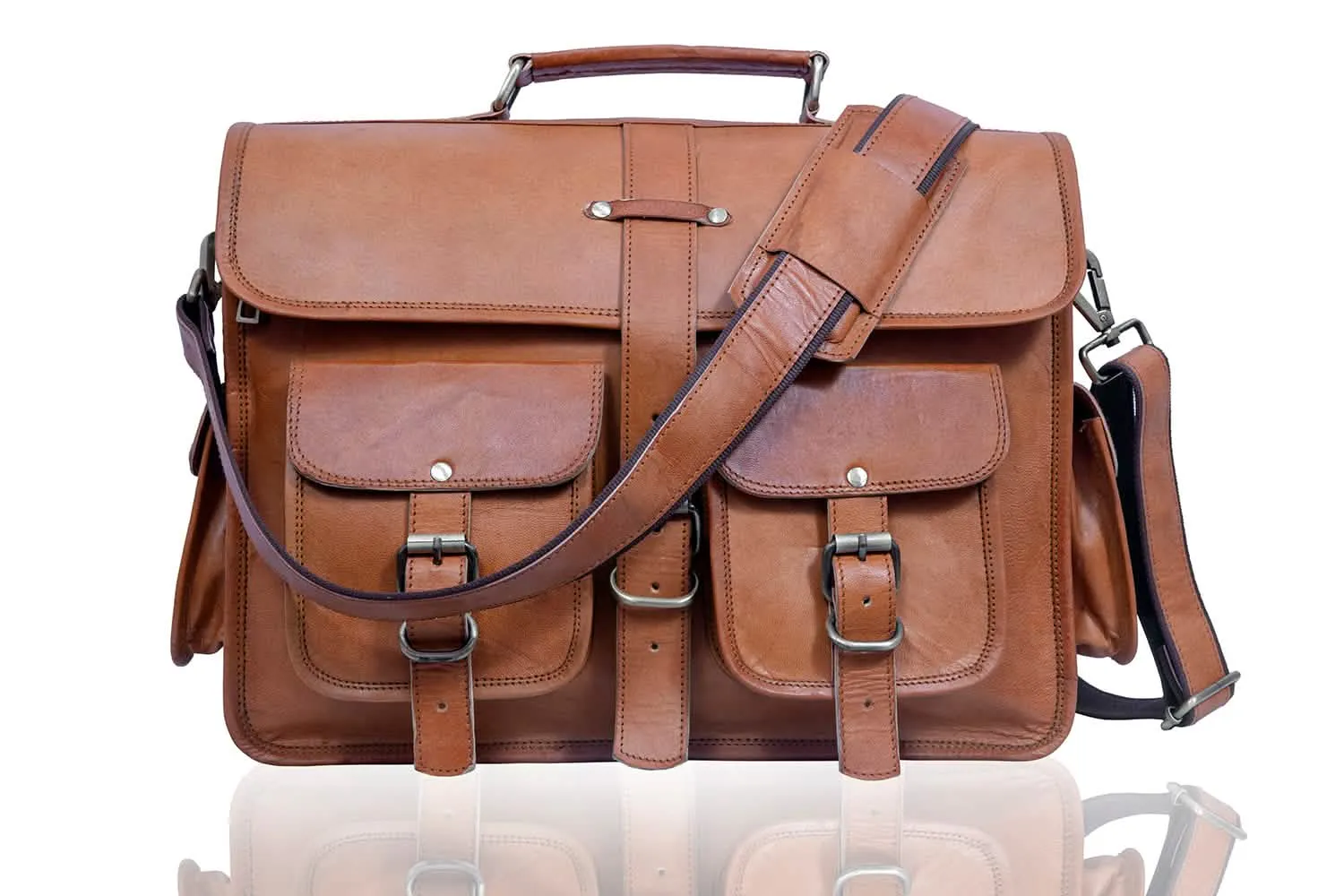 Vintage Genuine Leather Crossbody Messenger Bag for Professionals and Students