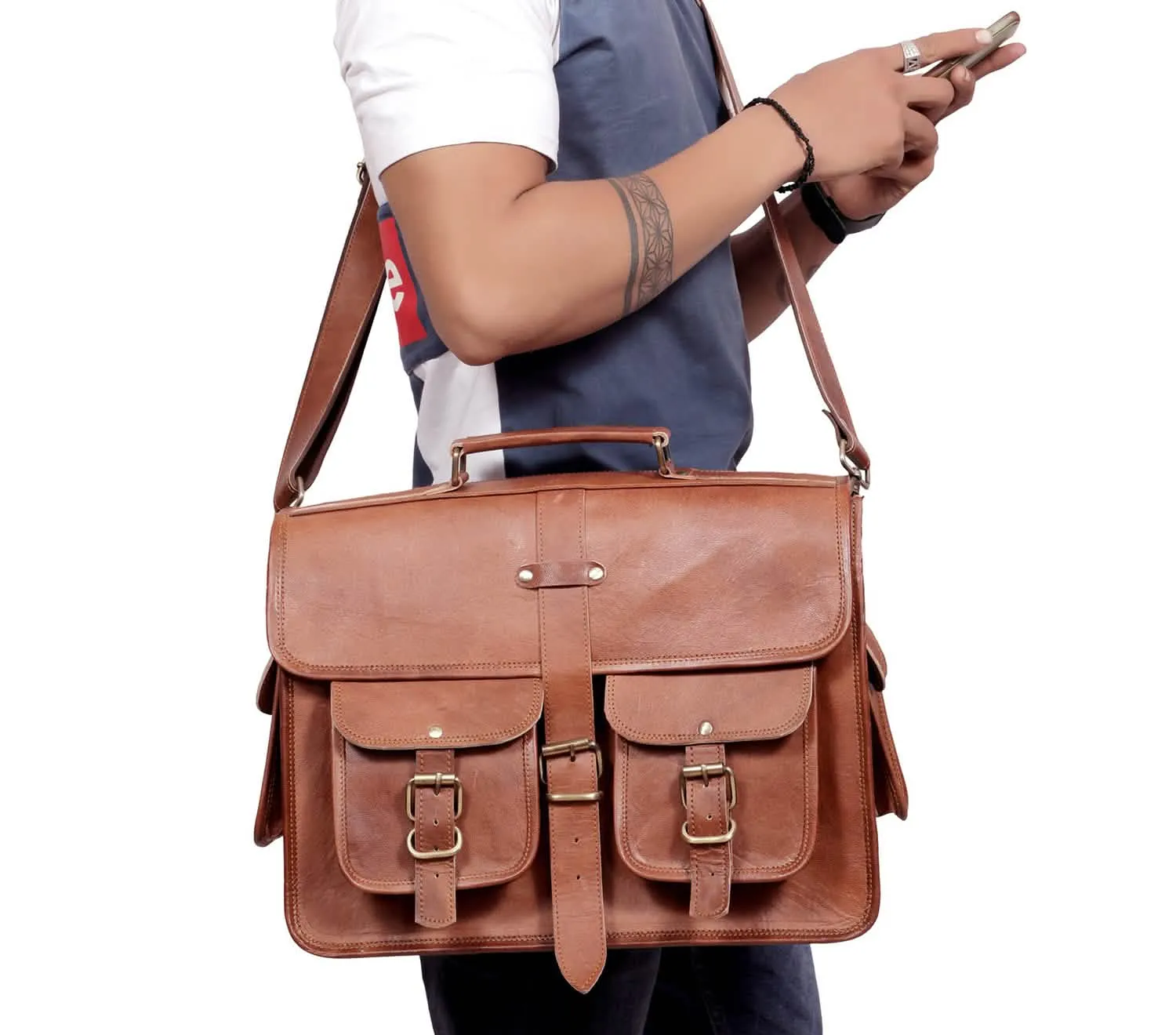 Vintage Genuine Leather Crossbody Messenger Bag for Professionals and Students