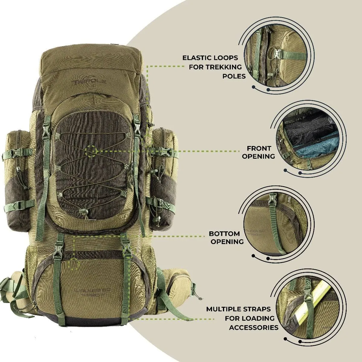 Walker Pro Trekking and Hiking Rucksack - 60 Litre - Olive Green