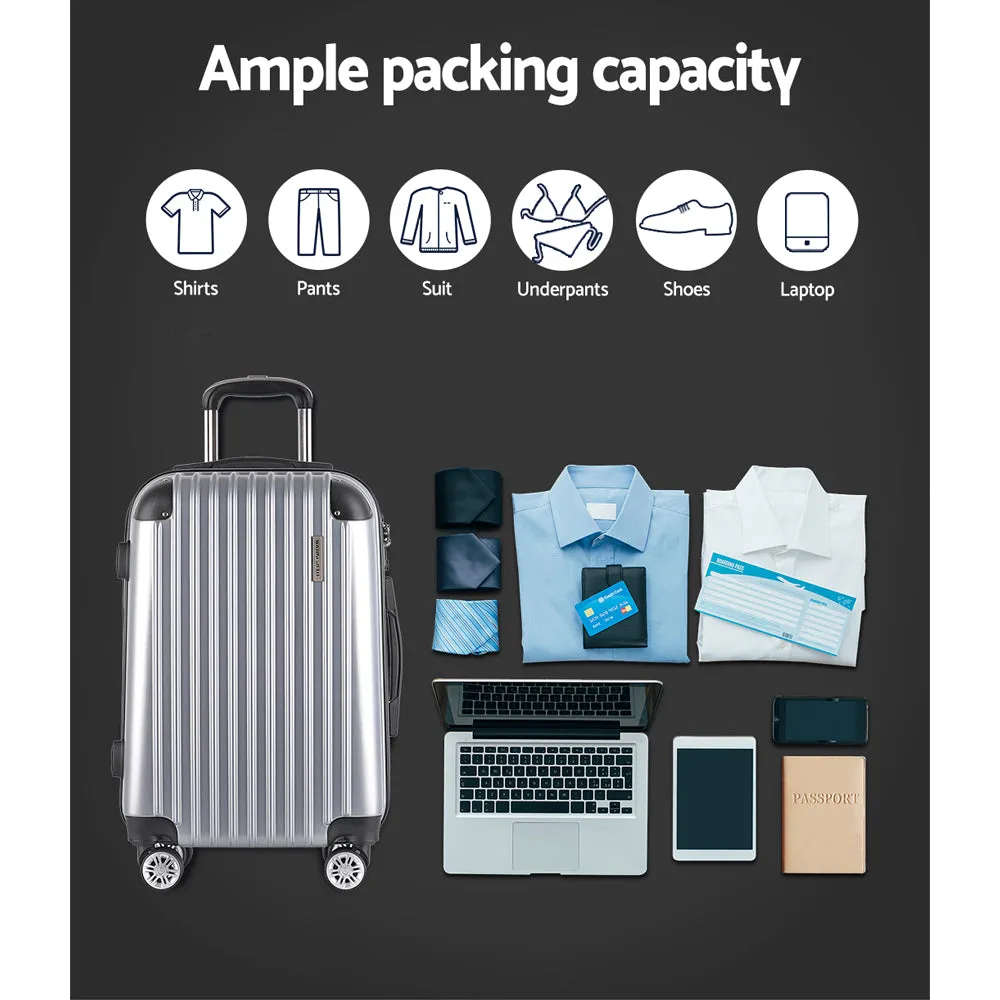 Wanderlite 3pc Luggage Trolley Travel Set Suitcase Carry On TSA Lock Hard Case Lightweight Silver