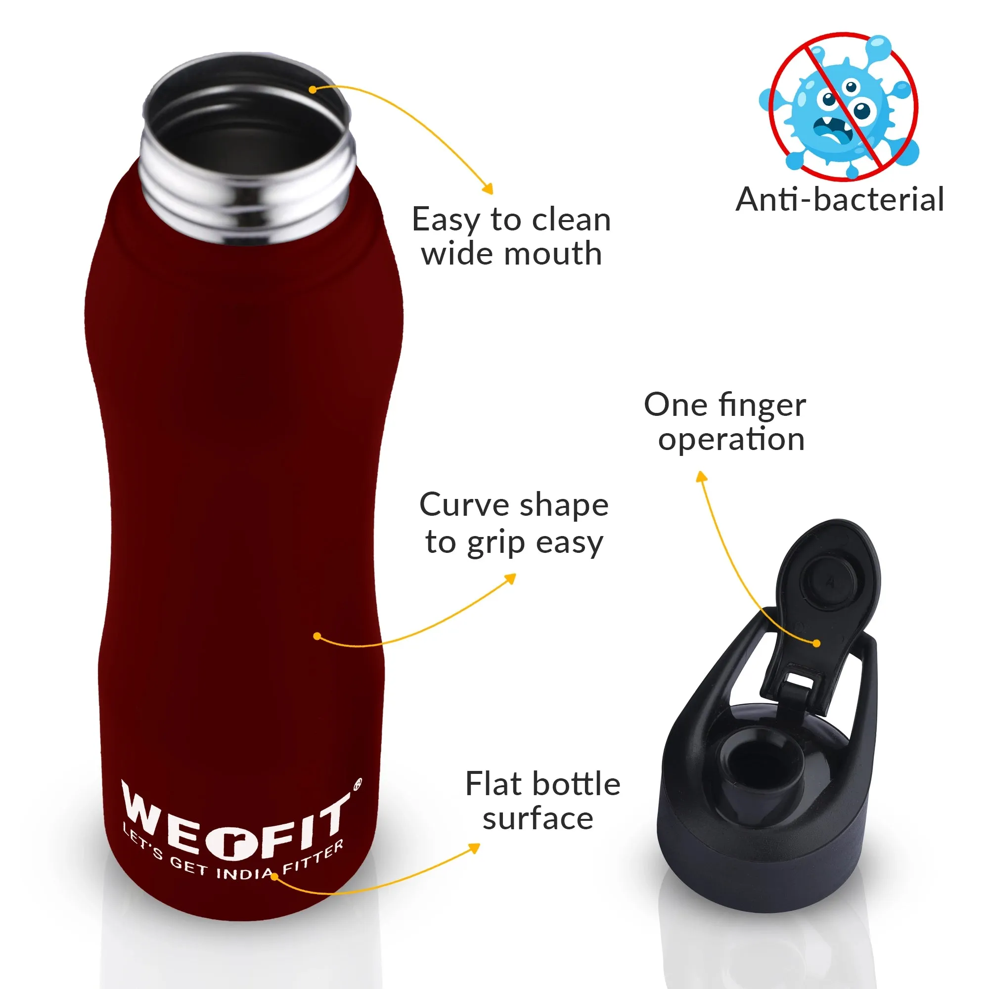 WErFIT Stainless Steel Sports Water Bottle for Gym Park Cycling Yoga Office School 750 ml Bottle  (Pack of 1, Red, Steel)