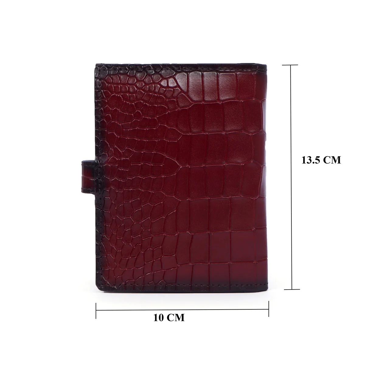 Wine Leather Passport Holder in Croco Textured with Snap Button