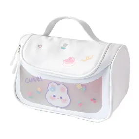 Wolpin Travel Cosmetic Bag Toiletry Vanity Large Makeup Kit Storage Organizer Grooming Make Up Bag, with Bear Cute Sticker White 18 cms