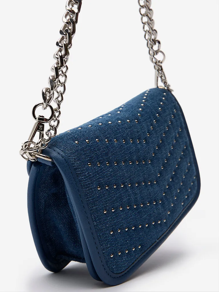 Women Accessories Blue Embellished Denim Sling Bag