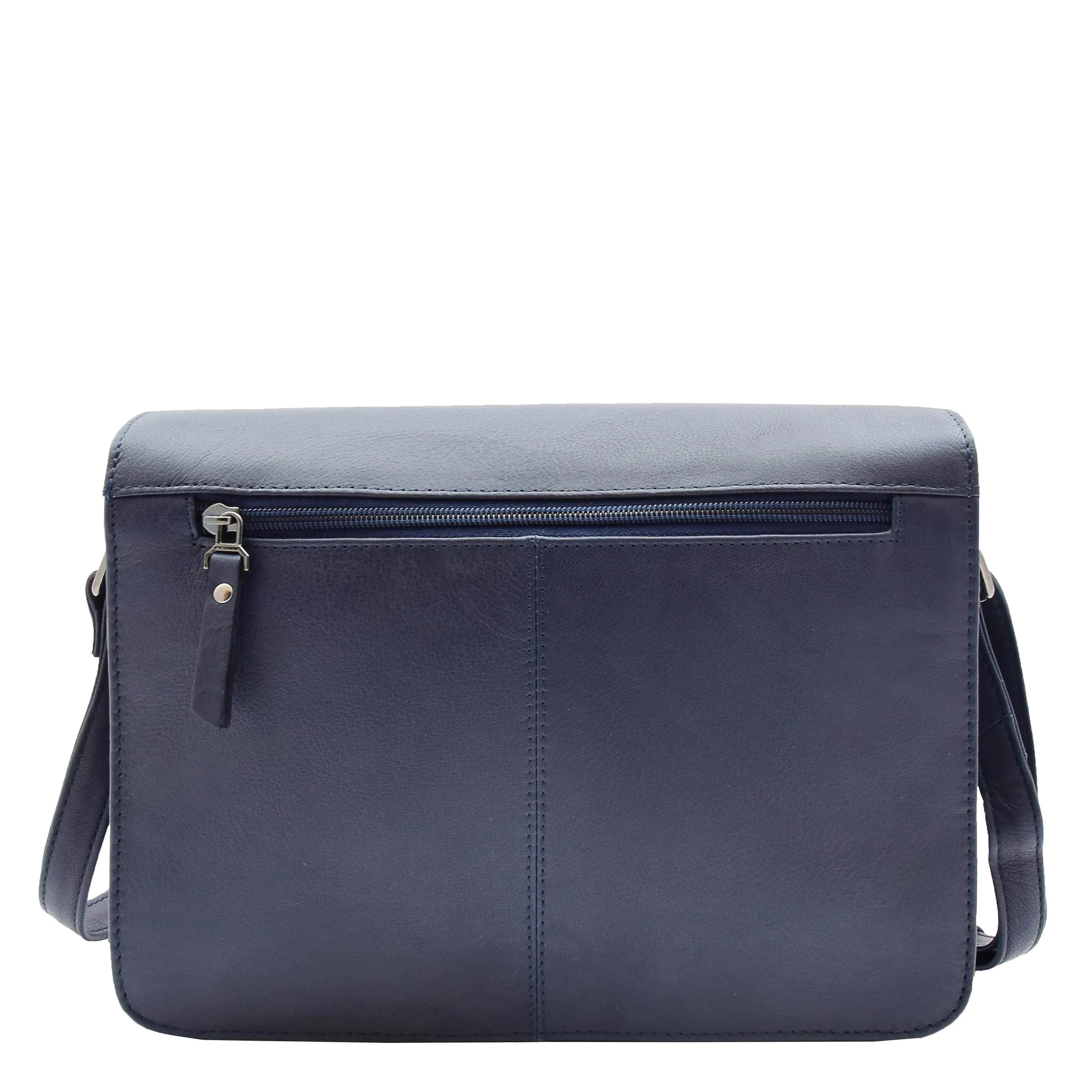 Womens Real Navy Leather Crossbody Messenger Bag Office Casual Organiser Ann