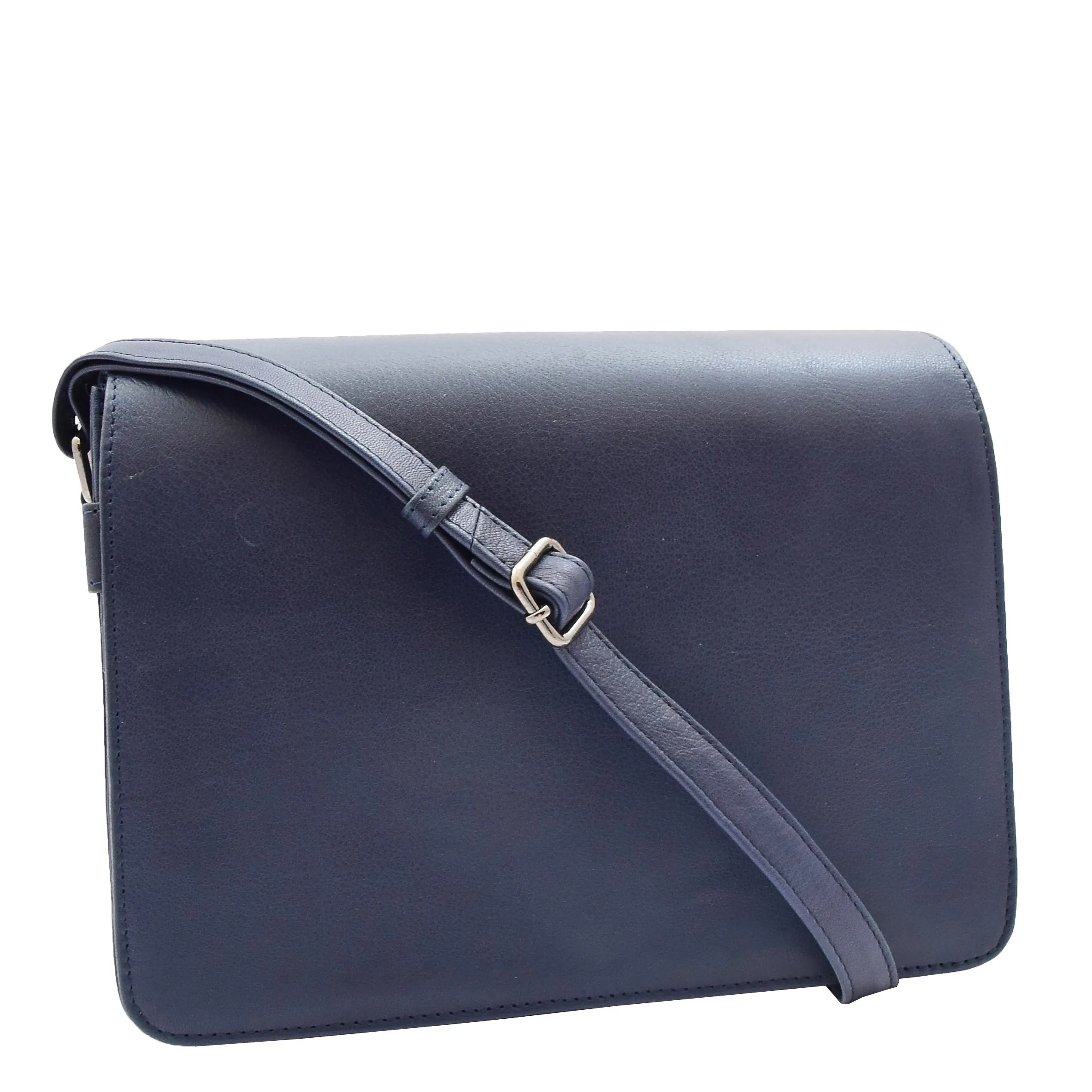 Womens Real Navy Leather Crossbody Messenger Bag Office Casual Organiser Ann