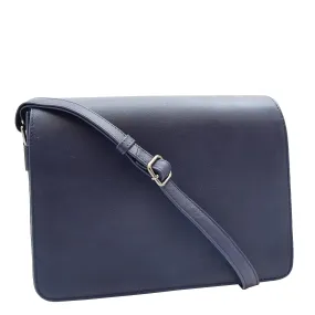 Womens Real Navy Leather Crossbody Messenger Bag Office Casual Organiser Ann