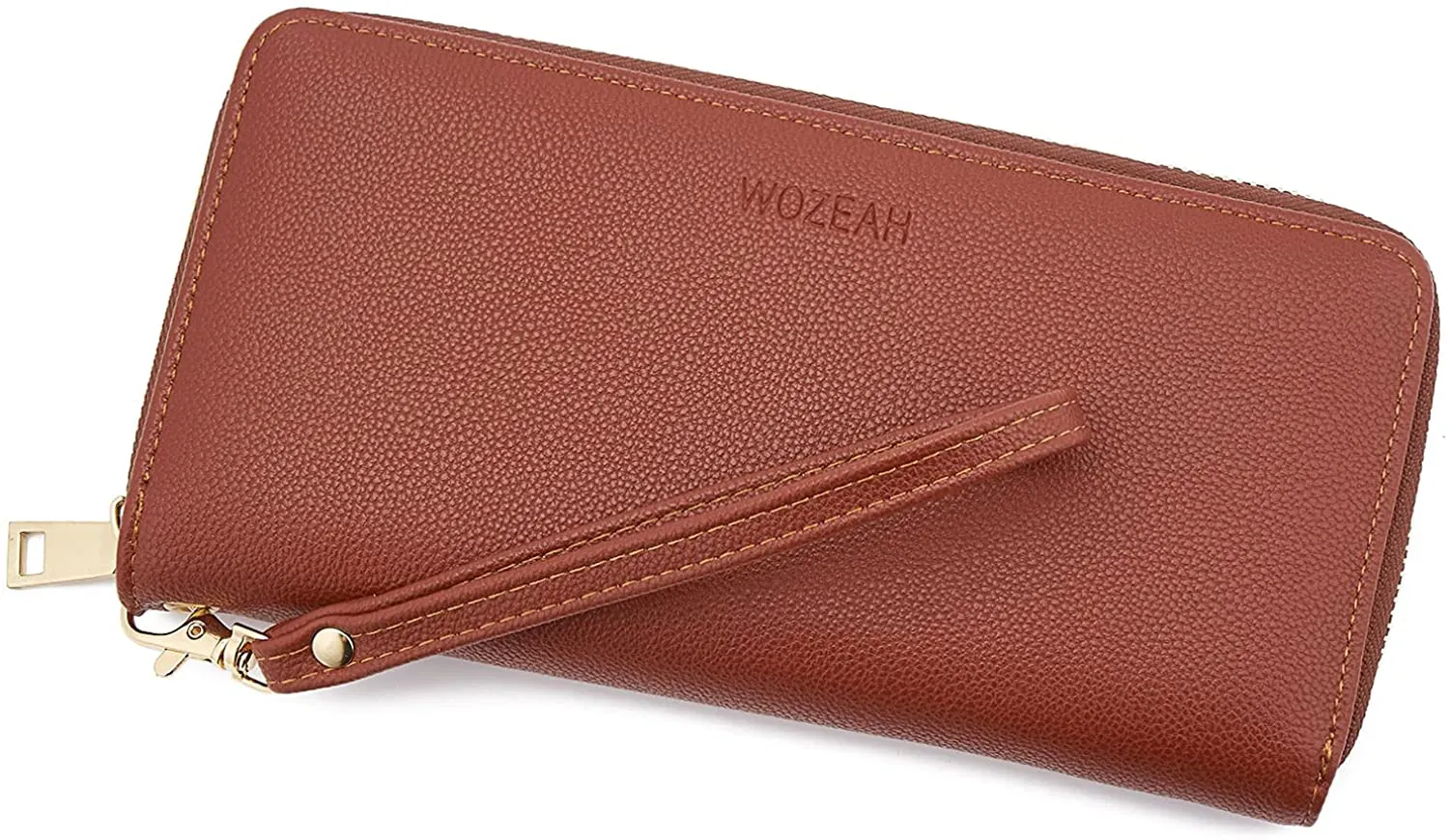 WOZEAH Women's RFID Blocking PU Leather Zip Around Wallet Clutch Large Travel Purse