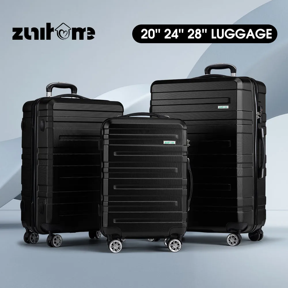 ZUNI 3PCS Luggage Suitcase Trolley Set Travel TSA Lock Storage Hard Case Black