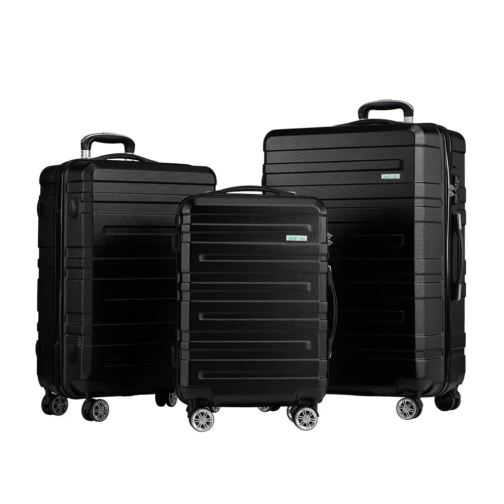 ZUNI 3PCS Luggage Suitcase Trolley Set Travel TSA Lock Storage Hard Case Black